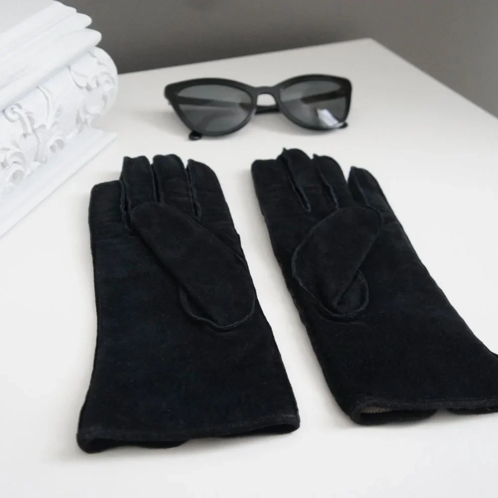 Black Suede Leather Gloves Size 6.5